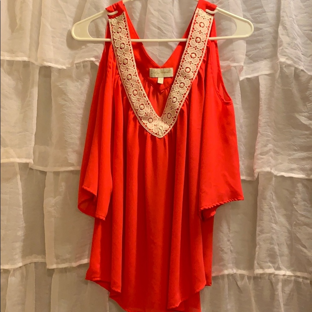 NEON PINK cold shoulder top